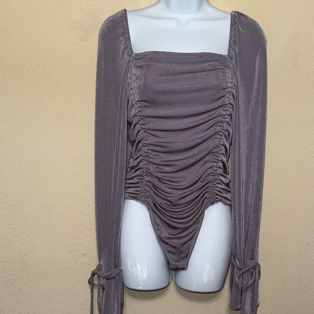 Intimately Free People meant to be ruched Charcoal Gray thong bodysuit